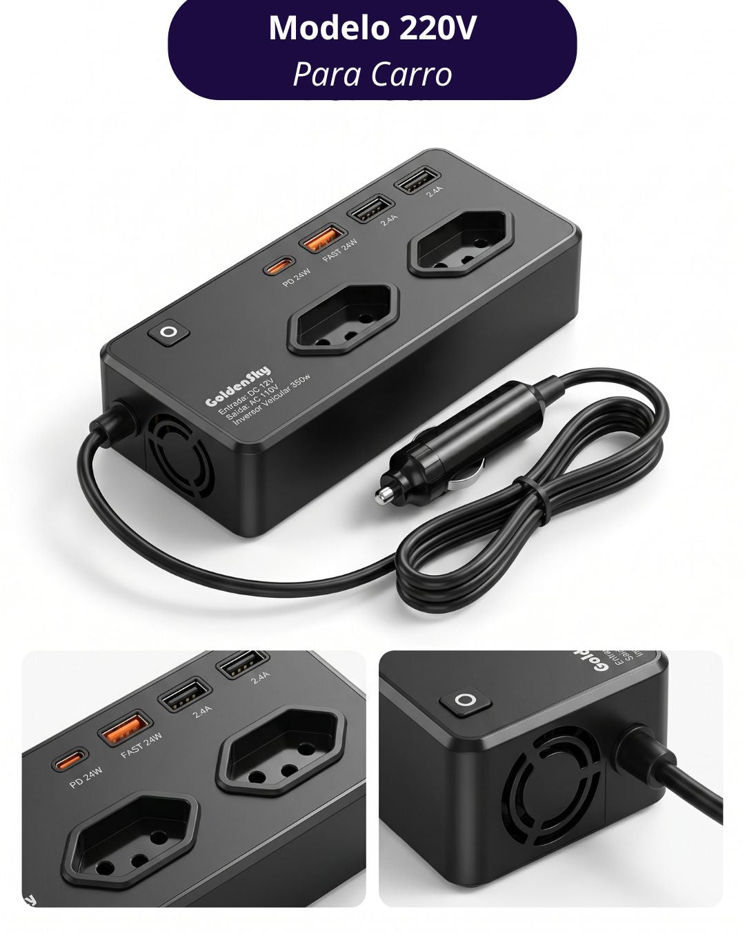Inversor 350W para Carro | Energia Extra na Estrada