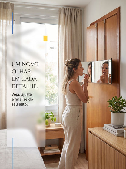 Espelho 3 Vias Dobrável | Visão Ampla para Maquiagem, Cabelo e Cuidados Pessoais