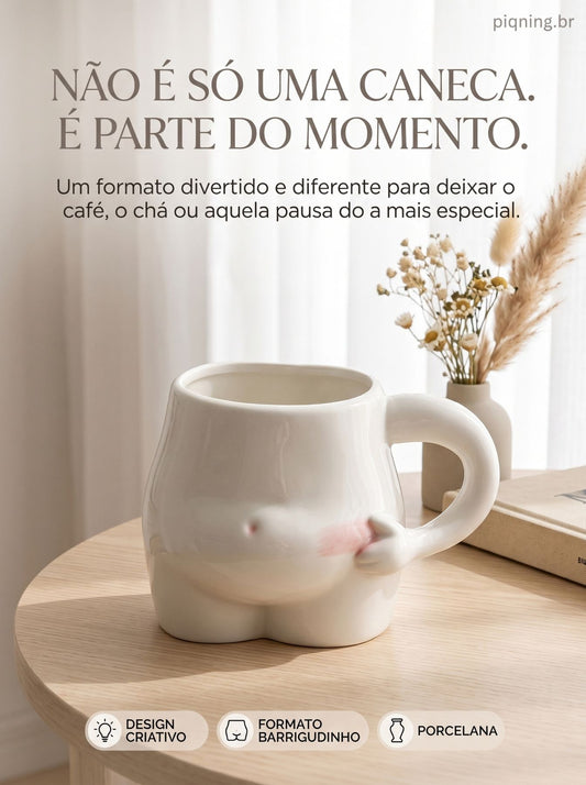 Caneca Barrigudinha de Porcelana | Criativa, Divertida e Diferente