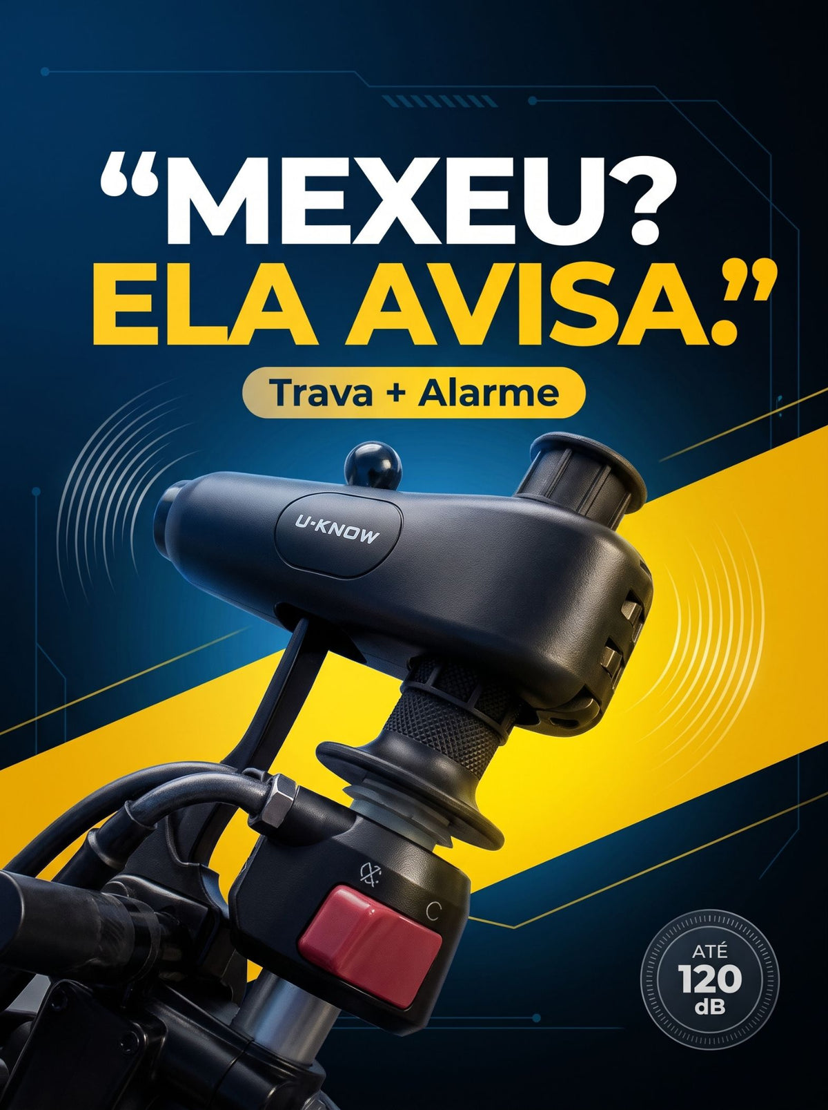 Trava Antifurto com Alarme para Moto | Sensor de Movimento