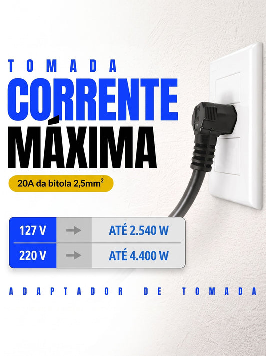 Adaptador 20A para 10A 90° | Mais Espaço, Mais Segurança e Melhor Encaixe