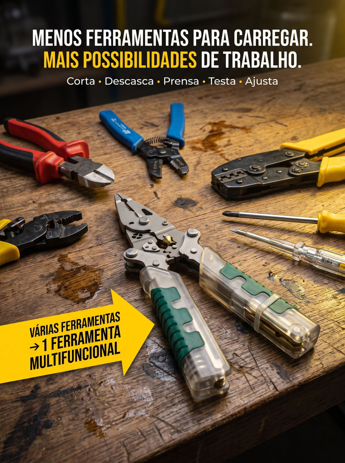 Alicate Multifuncional 18 em 1 para Fios | Decapador, Crimpador, Cortador e Detector de Tensão