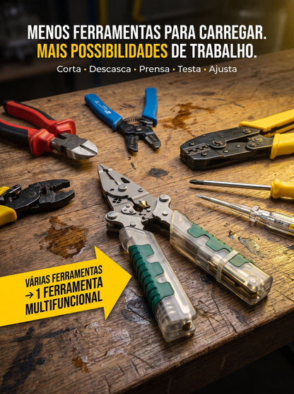 Alicate Multifuncional 18 em 1 para Fios | Decapador, Crimpador, Cortador e Detector de Tensão