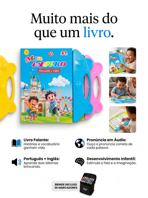 Livro Bilíngue Falante | Aprender Brincando em Português e Inglês + Brinde