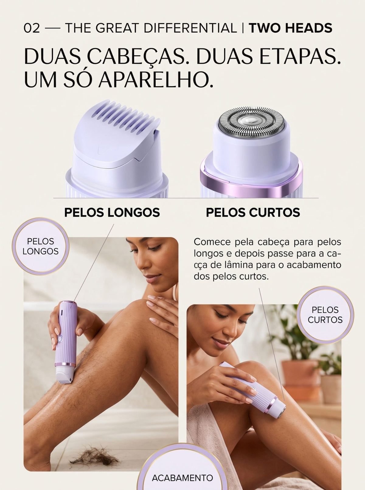 Depilador Elétrico Feminino 2 em 1 Recarregável | Aparador e Acabamento para Rosto e Corpo