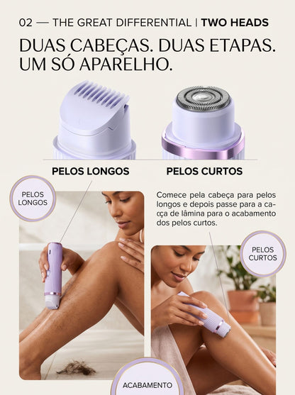 Depilador Elétrico Feminino 2 em 1 Recarregável | Aparador e Acabamento para Rosto e Corpo