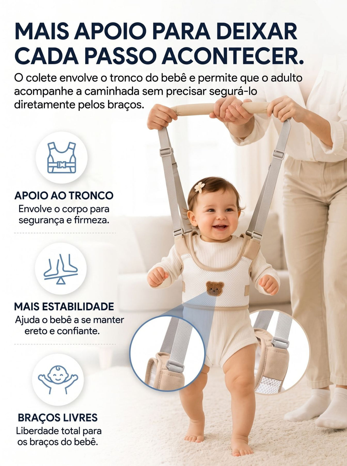 Colete Guia para Primeiros Passos | Ajustável, Respirável e com Alça