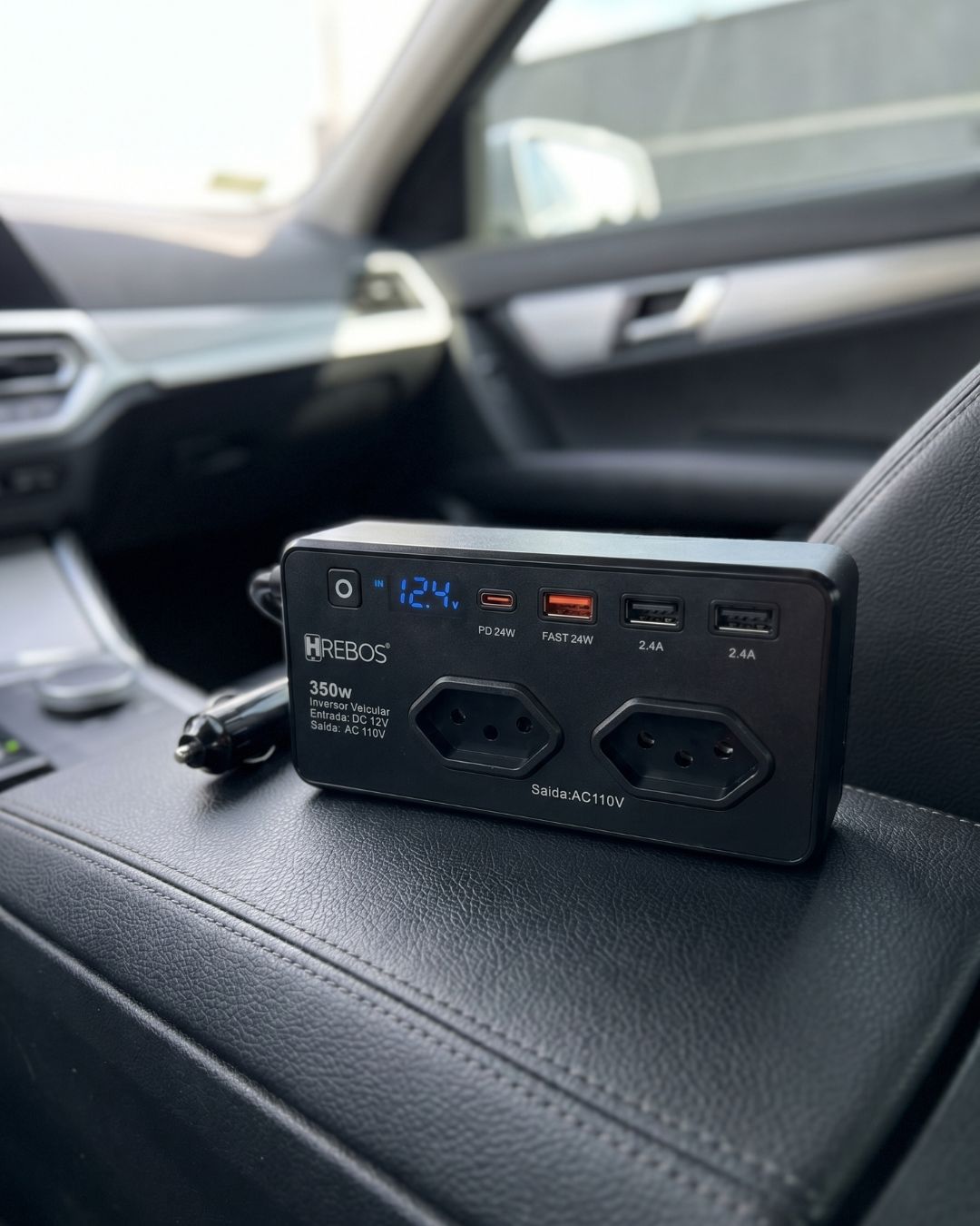 Inversor Veicular 350W com Display Digital | Tomada Inteligente