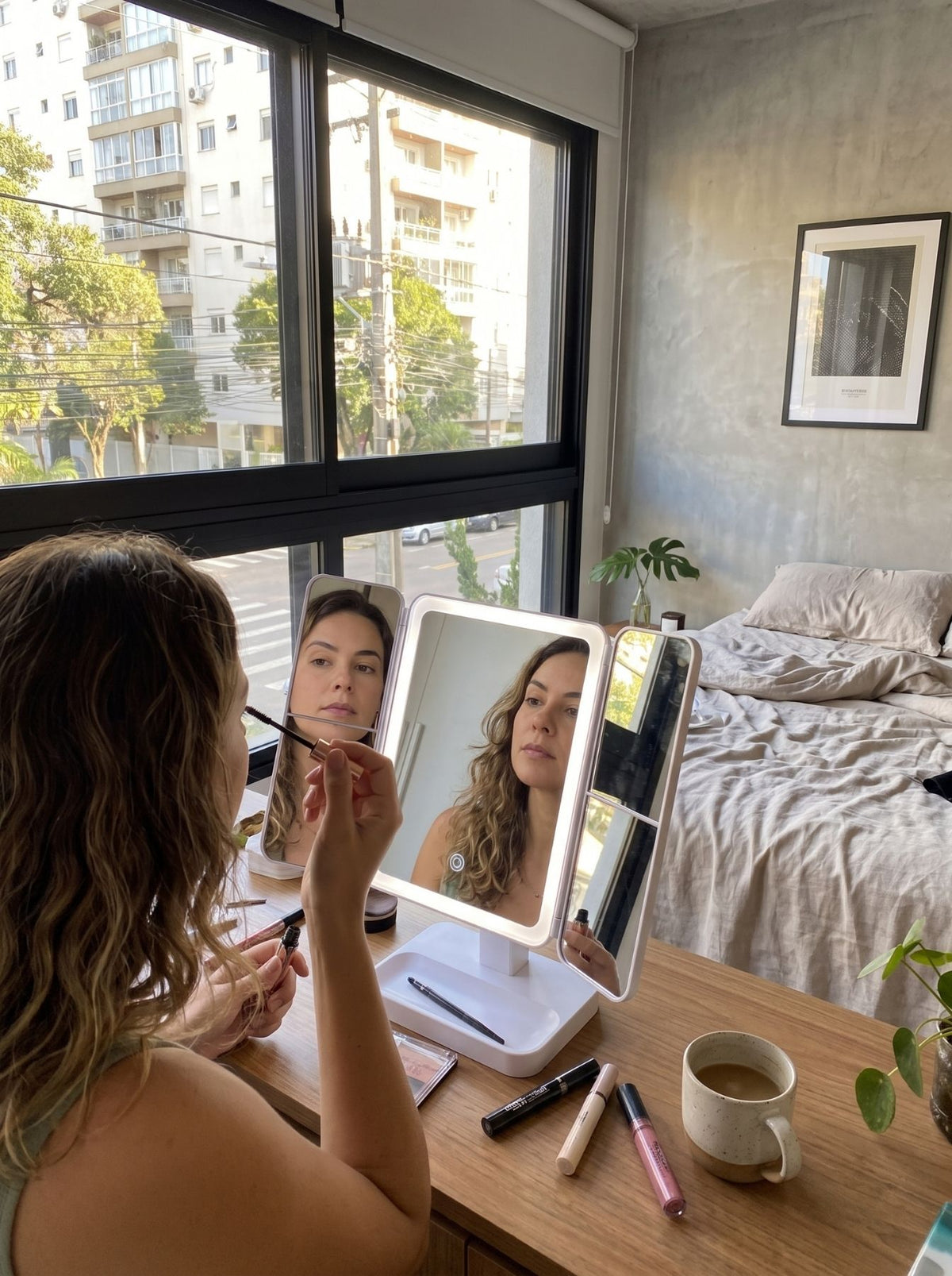 Espelho 3 Vias Dobrável | Visão Ampla para Maquiagem, Cabelo e Cuidados Pessoais
