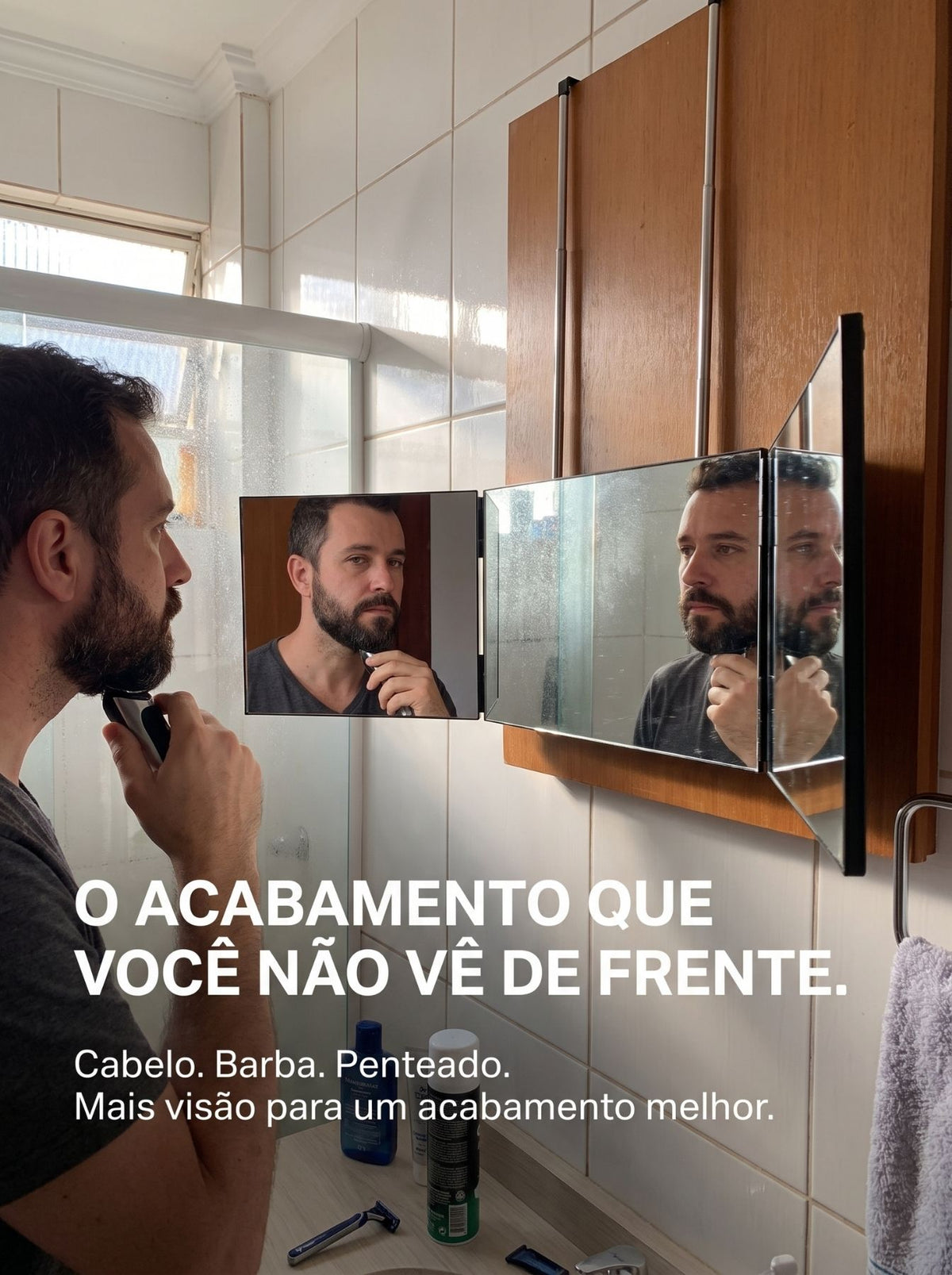 Espelho 3 Vias Dobrável | Visão Ampla para Maquiagem, Cabelo e Cuidados Pessoais