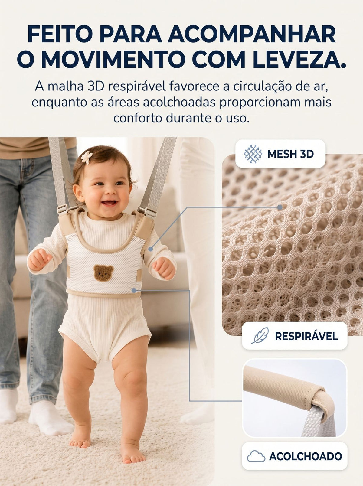 Colete Guia para Primeiros Passos | Ajustável, Respirável e com Alça
