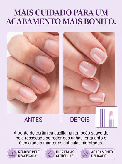 Caneta de Óleo de Cutícula 3 em 1 | Ponta de Cerâmica e Fragrância Floral