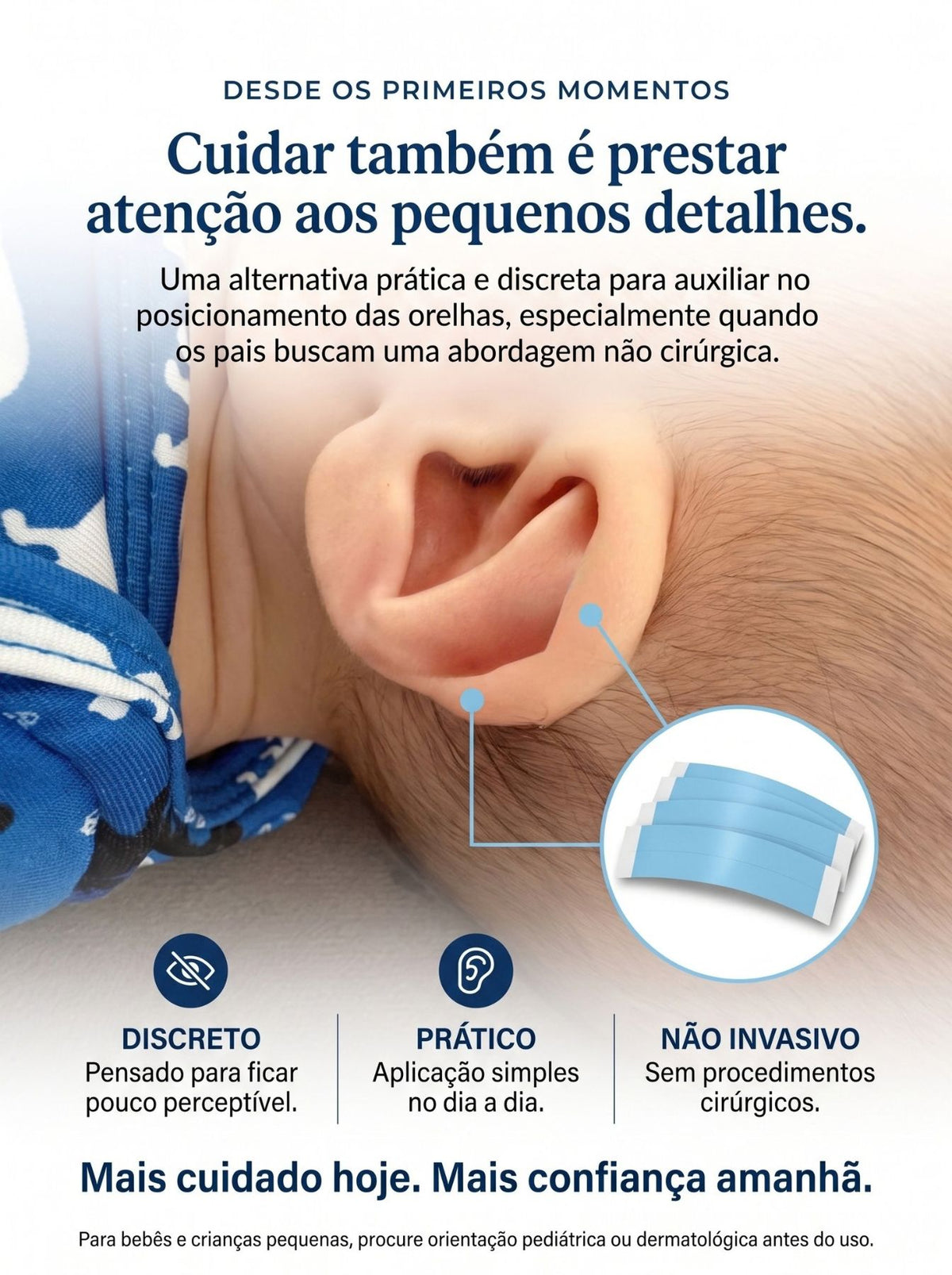Adesivo Estético para Orelha | Fita Dupla Face Transparente e Discreta Adulto & Criança
