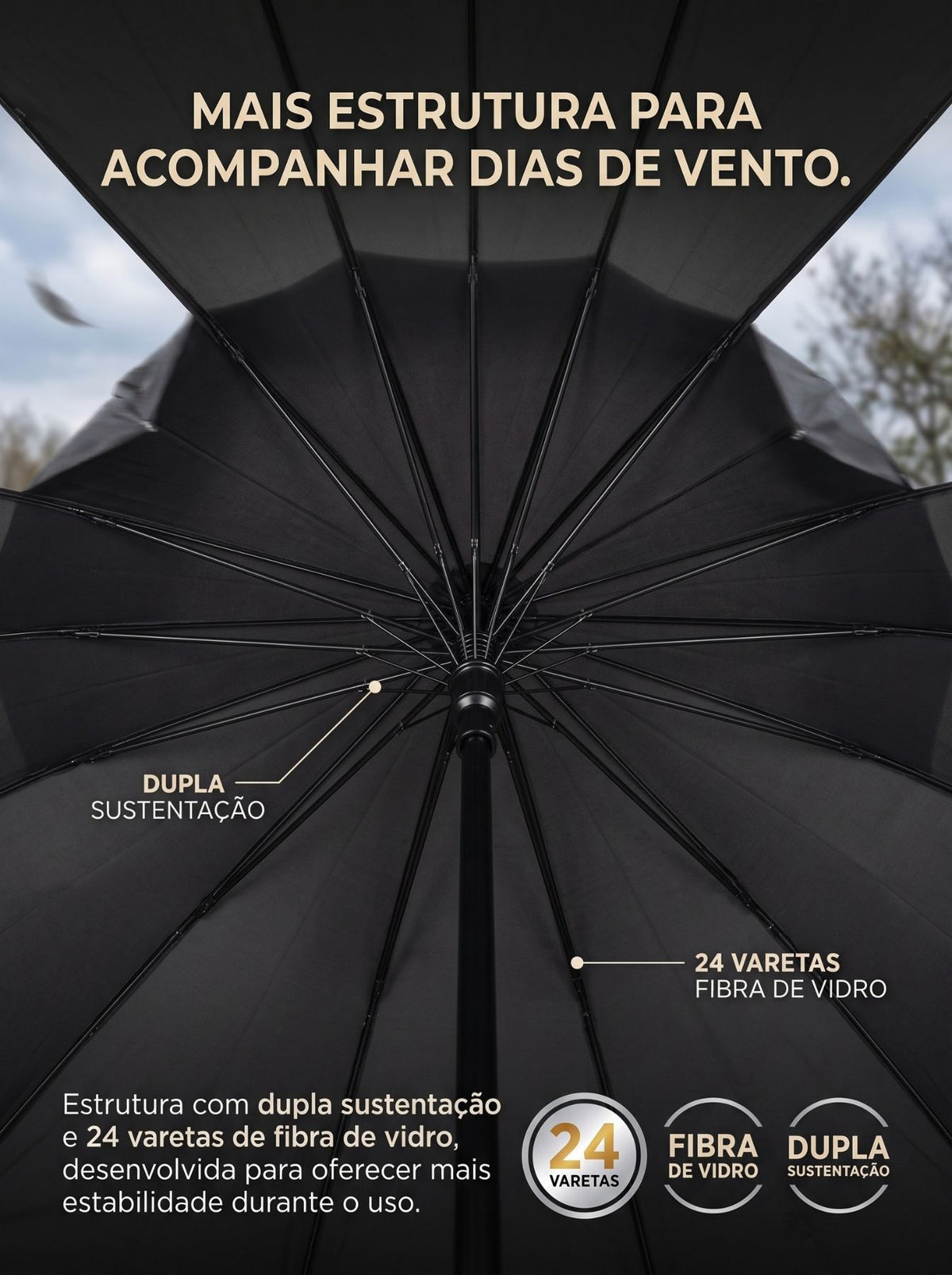 Guarda Chuva Automático Reforçado 24 Varetas | Proteção UV e Uso para Sol e Chuva