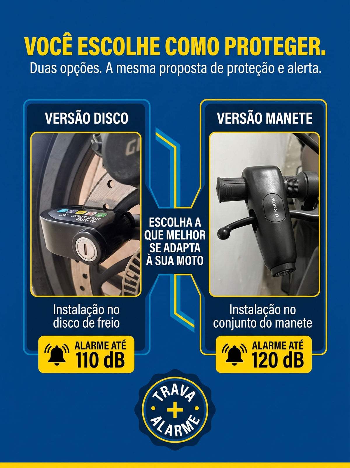 Trava Antifurto com Alarme para Moto | Sensor de Movimento