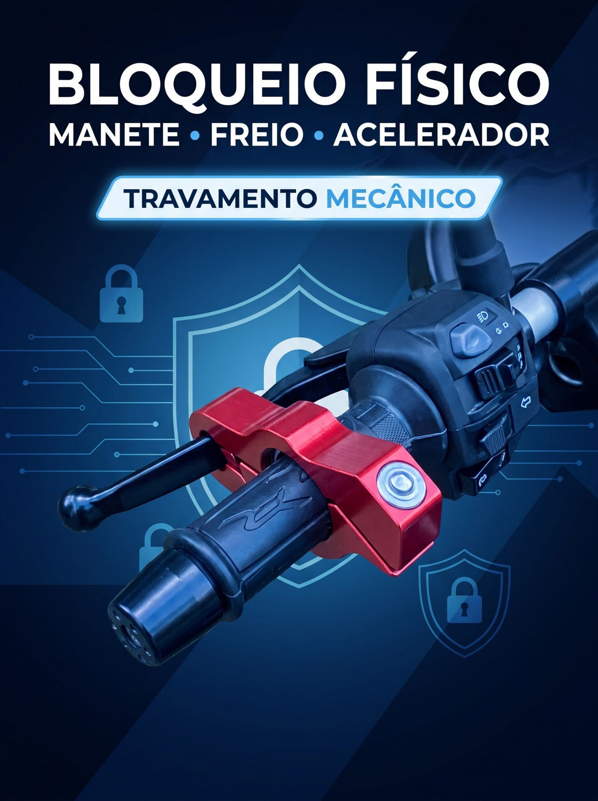 Trava Antifurto Reforçada para Moto | Bloqueio de Manete, Freio e Acelerador