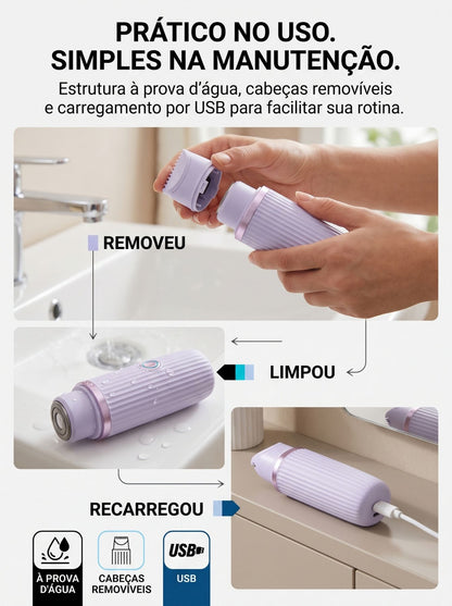 Depilador Elétrico Feminino 2 em 1 Recarregável | Aparador e Acabamento para Rosto e Corpo
