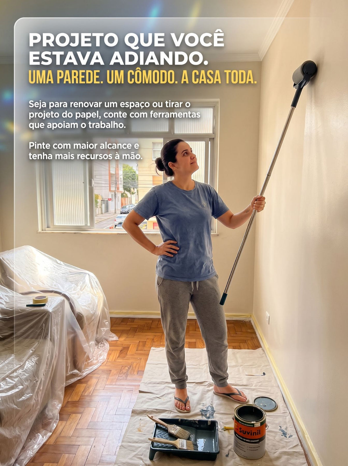 Rolo de Pintura com Extensor 75 cm | Mais Alcance para Paredes e Tetos