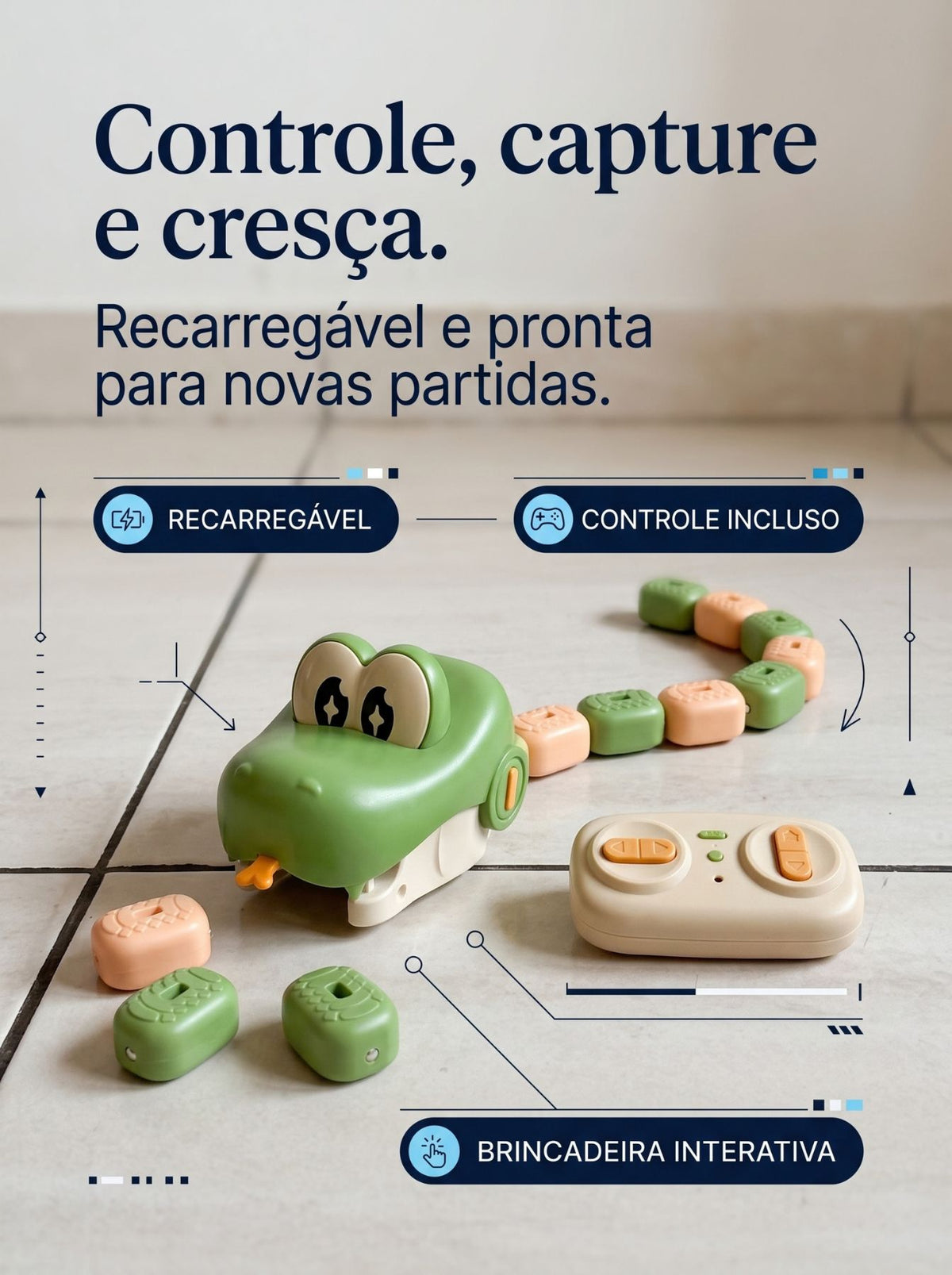 Cobra RC Magnética Recarregável com Controle Remoto | Brinquedo Interativo