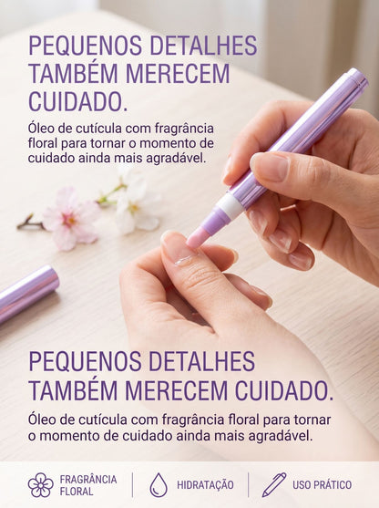 Caneta de Óleo de Cutícula 3 em 1 | Ponta de Cerâmica e Fragrância Floral