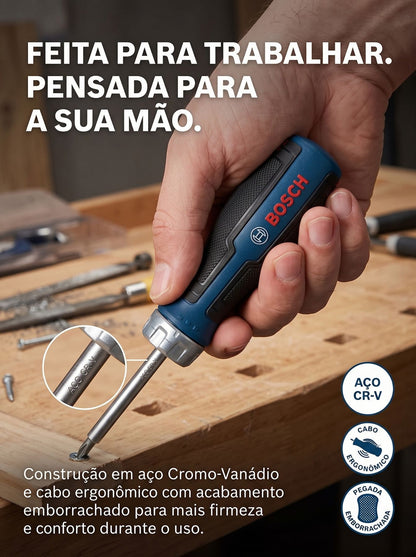 Chave Catraca Bosch com 12 Bits Internos | Encaixe 1/4" e Cabo Ergonômico