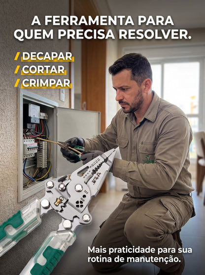 Alicate Multifuncional 18 em 1 para Fios | Decapador, Crimpador, Cortador e Detector de Tensão