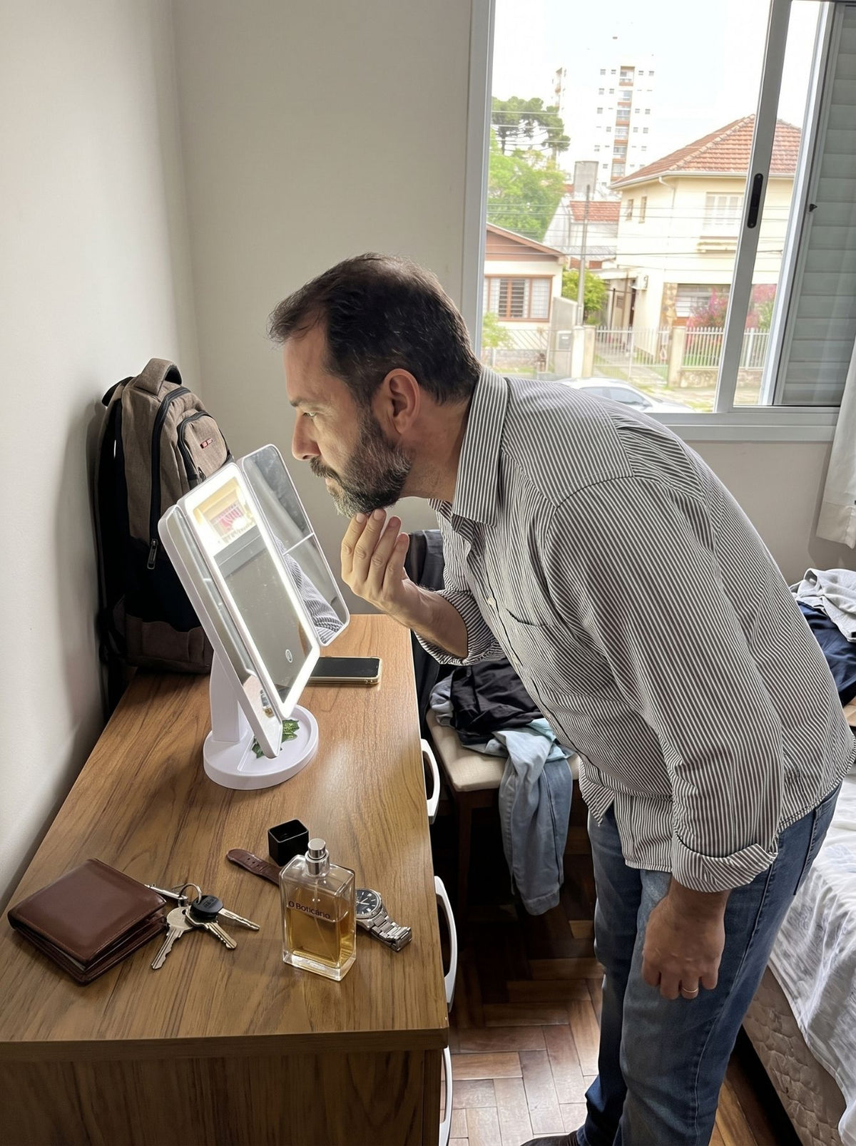 Espelho 3 Vias Dobrável | Visão Ampla para Maquiagem, Cabelo e Cuidados Pessoais