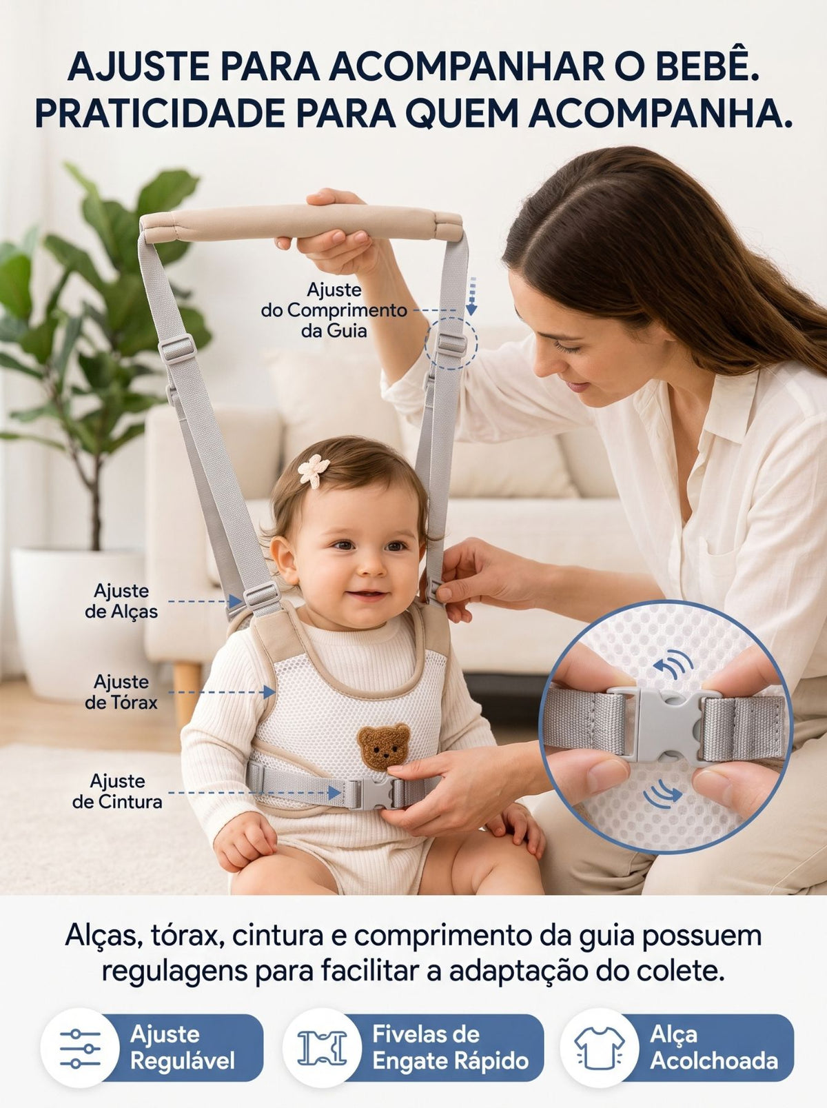 Colete Guia para Primeiros Passos | Ajustável, Respirável e com Alça