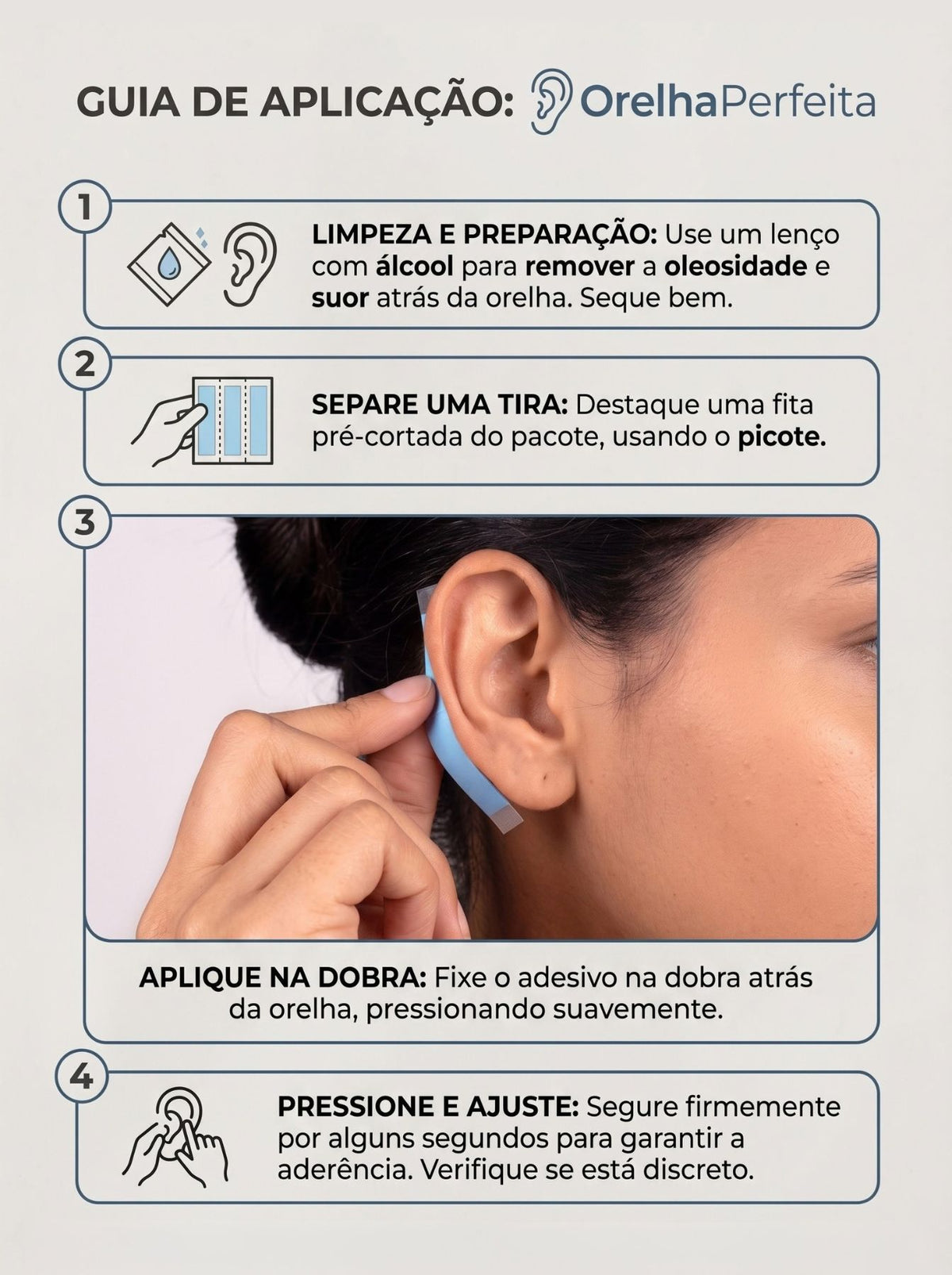 Adesivo Estético para Orelha | Fita Dupla Face Transparente e Discreta Adulto & Criança