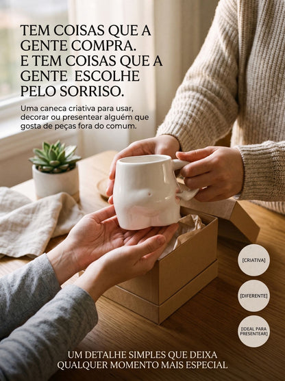 Caneca Barrigudinha de Porcelana | Criativa, Divertida e Diferente