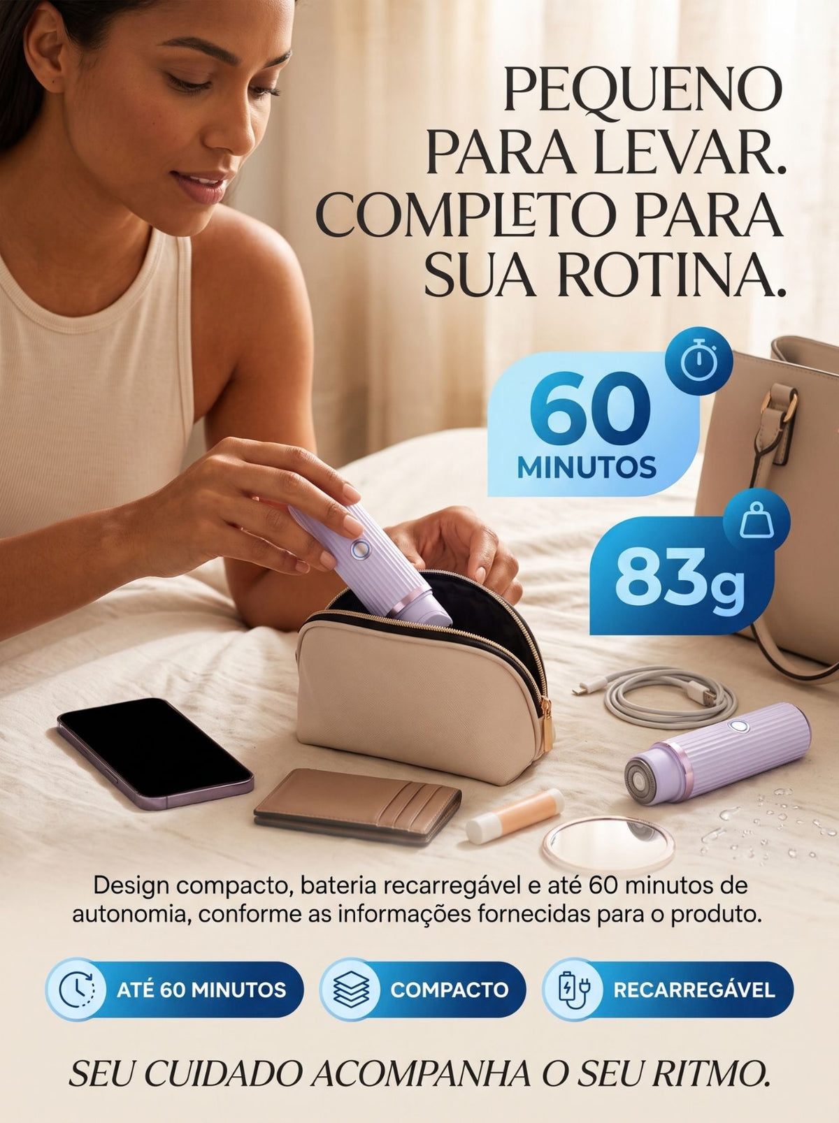Depilador Elétrico Feminino 2 em 1 Recarregável | Aparador e Acabamento para Rosto e Corpo