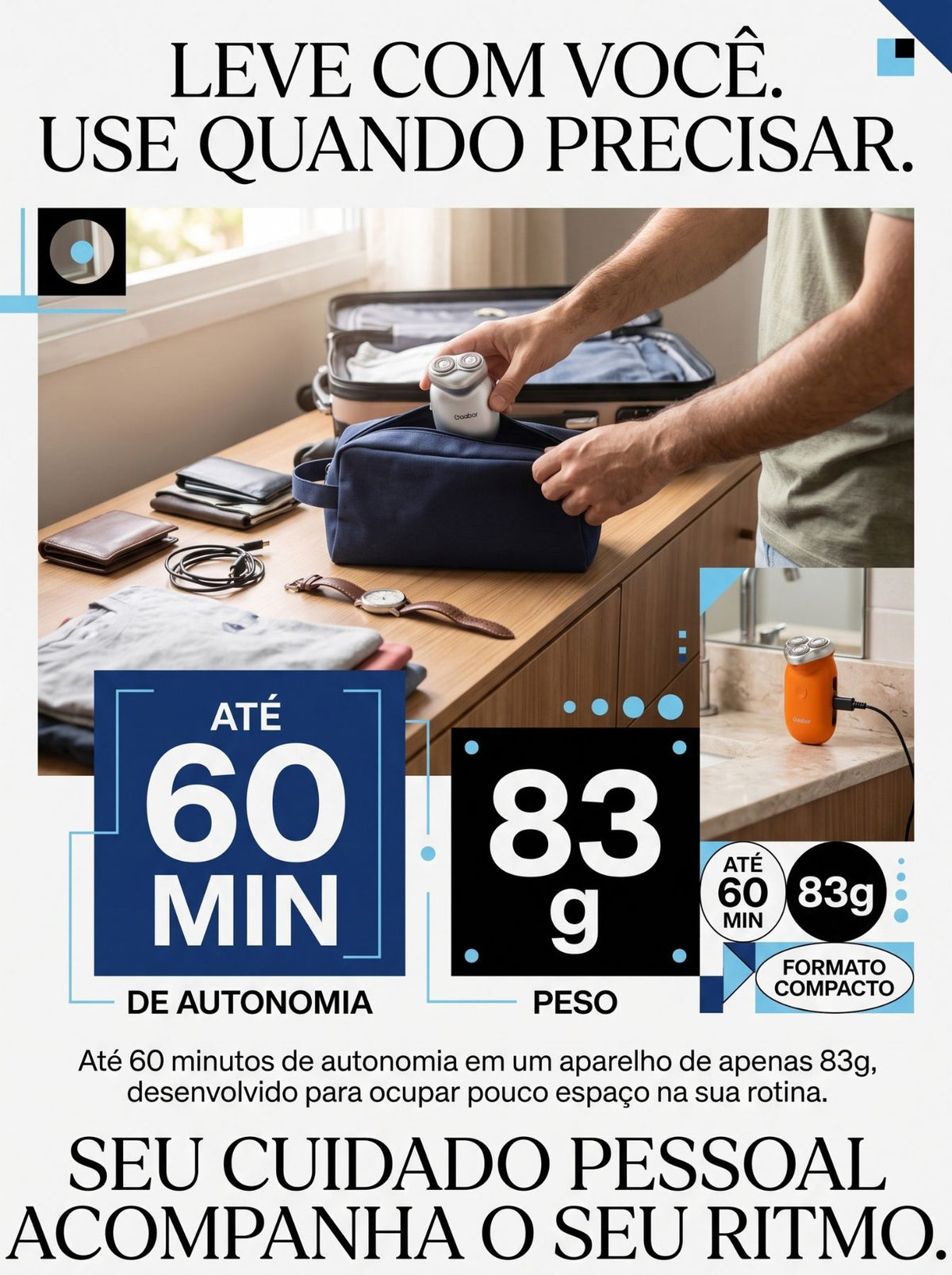 Barbeador Elétrico Portátil | Compacto, Recarregável e à Prova d’Água