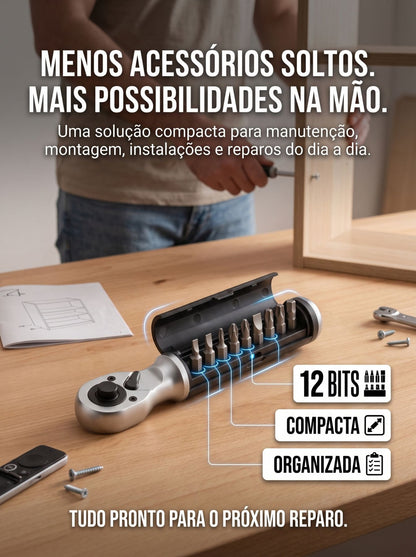 Chave Catraca Bosch com 12 Bits Internos | Encaixe 1/4" e Cabo Ergonômico