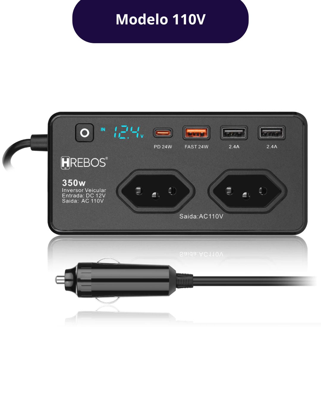 Inversor Veicular 350W com Display Digital | Tomada Inteligente
