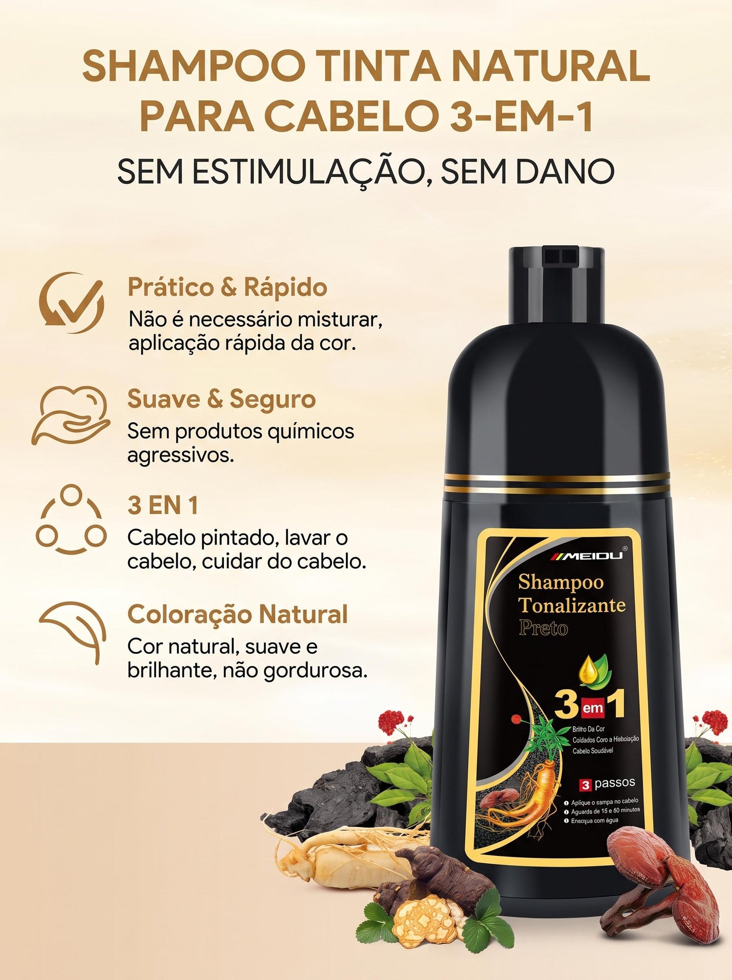 Visual Renovado em Poucos Minutos | Shampoo Colorante 3 em 1 Sem Amônia