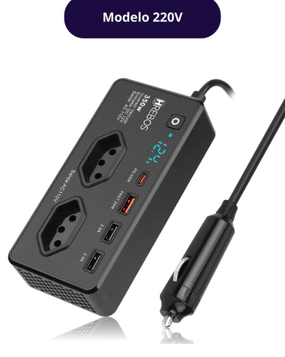 Inversor Veicular 350W com Display Digital | Tomada Inteligente