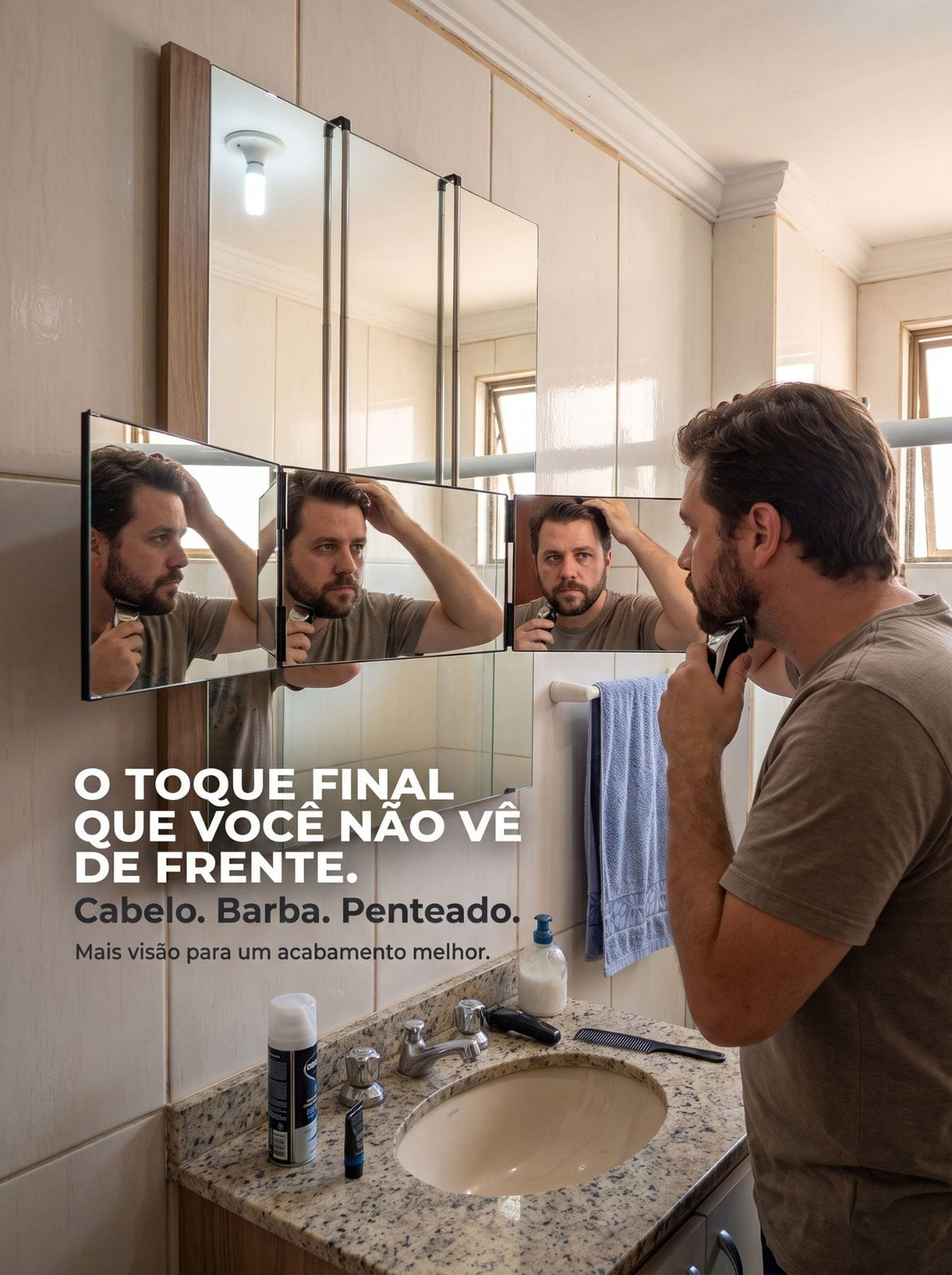 Espelho 3 Vias Dobrável | Visão Ampla para Maquiagem, Cabelo e Cuidados Pessoais