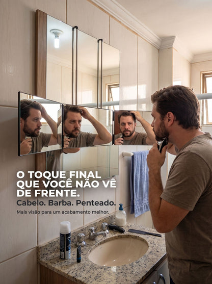 Espelho 3 Vias Dobrável | Visão Ampla para Maquiagem, Cabelo e Cuidados Pessoais