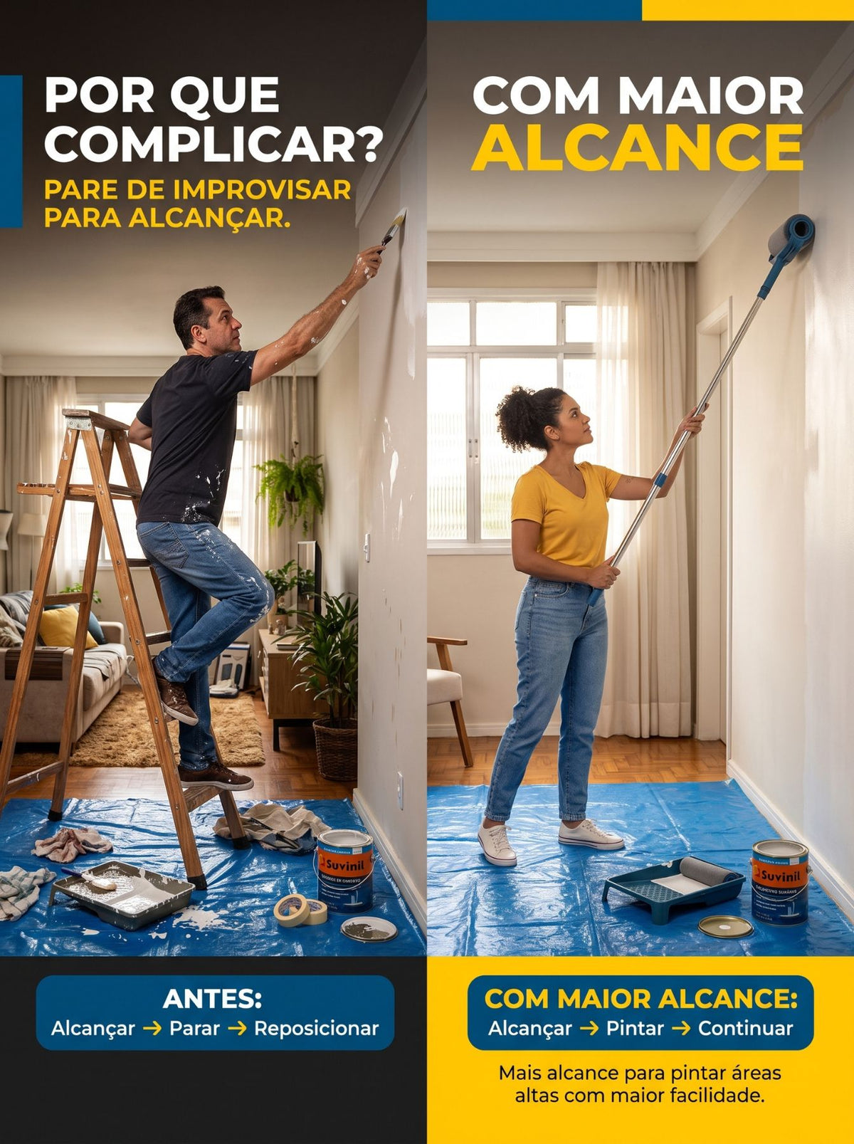 Rolo de Pintura com Extensor 75 cm | Mais Alcance para Paredes e Tetos