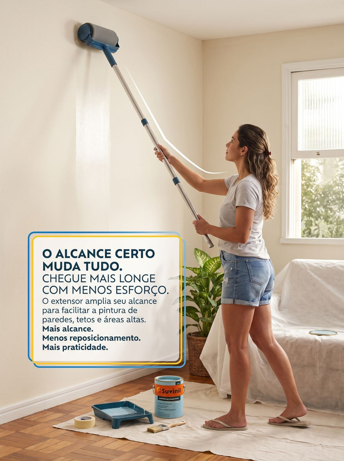 Rolo de Pintura com Extensor 75 cm | Mais Alcance para Paredes e Tetos
