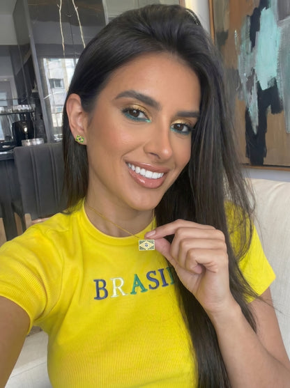 Conjunto Encanto do Brasil ✨ Colar + Brinco Cravejado