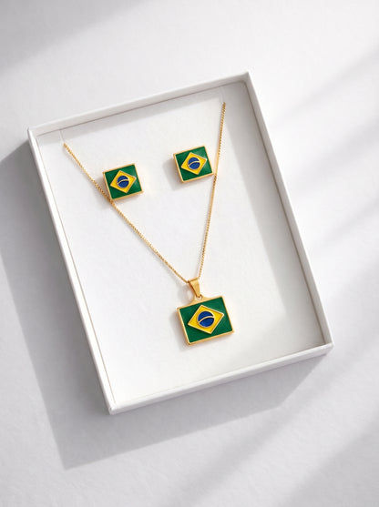 Coleção Brilha Brasil ✨ Banhado Brincos + Colar