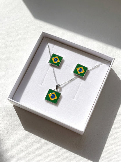 Coleção Brilha Brasil ✨ Banhado Brincos + Colar