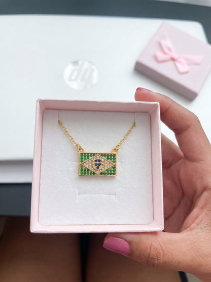 Conjunto Encanto do Brasil ✨ Colar + Brinco Cravejado